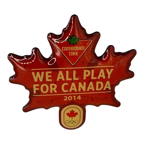 Canadian Tire 2014 Olympics Maple Leaf Pin – “We All‎ Play for Canada” 1” Enamel - Picture 2 of 5